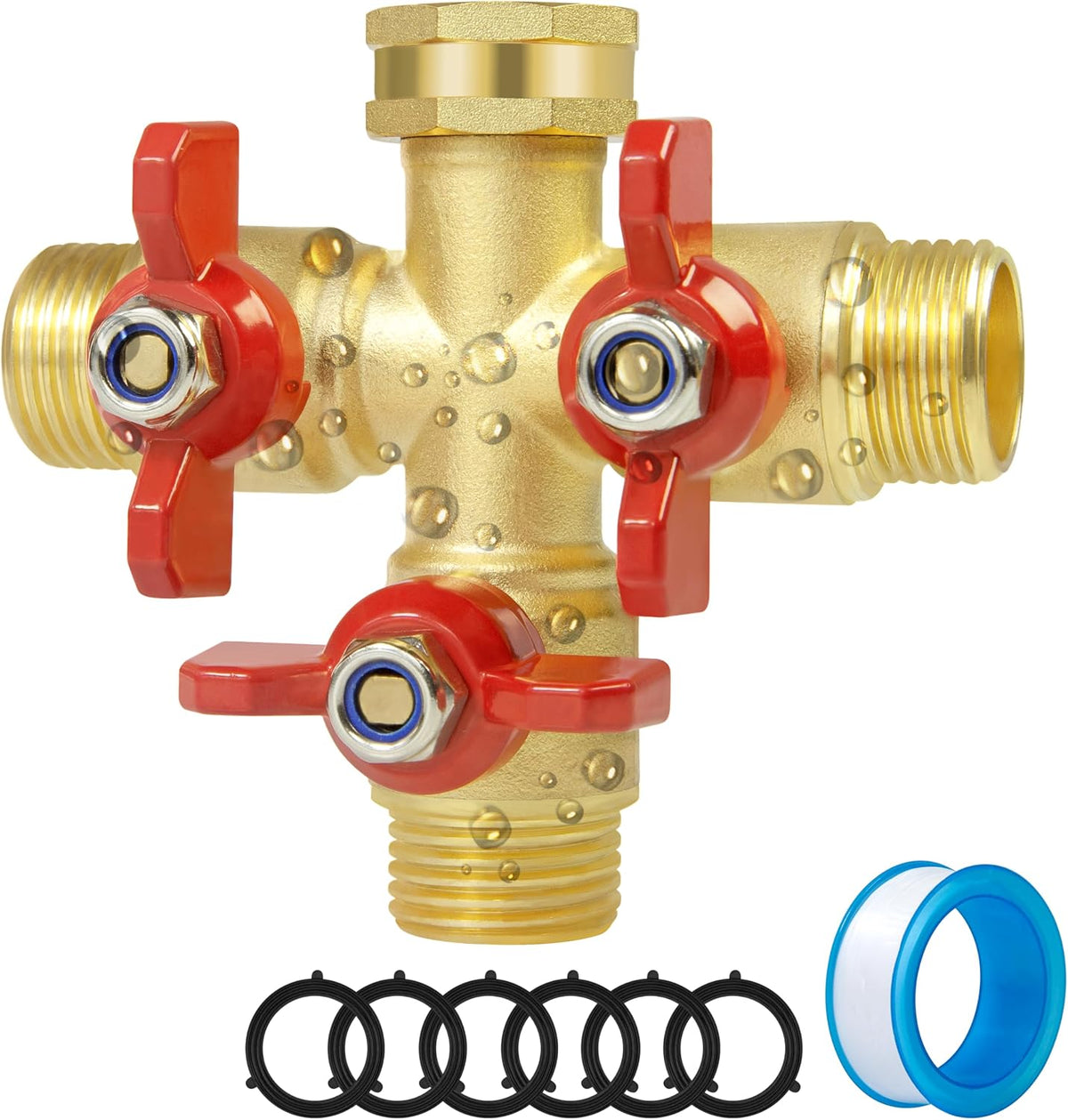 Hose Splitter 2 Way Heavy Duty, Upgrade Full Flow Brass Garden Hose Splitter Connector, Outdoor Water Spigot Splitter with Long Handle, Y Valve 3/4 Inch GHT Thread