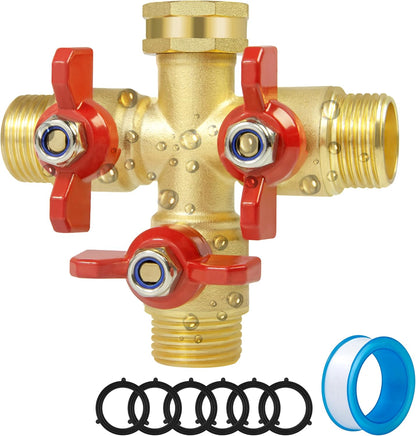 Hose Splitter 2 Way Heavy Duty, Upgrade Full Flow Brass Garden Hose Splitter Connector, Outdoor Water Spigot Splitter with Long Handle, Y Valve 3/4 Inch GHT Thread