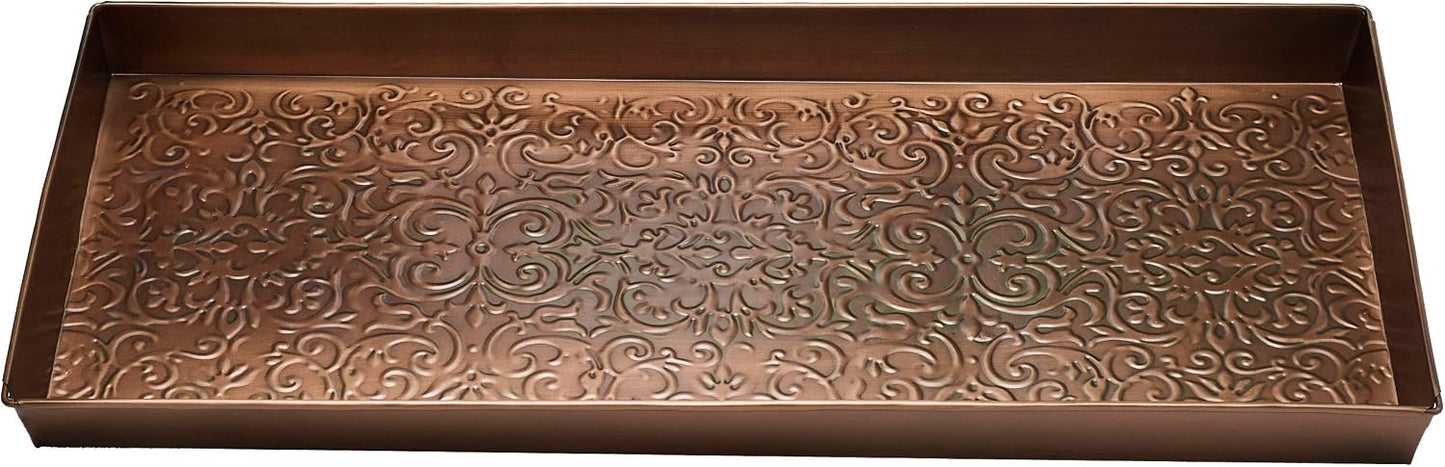 HF by LT Birch Forest Pattern Metal Boot Storage Tray, 30 x 13 inches, Antique Copper Finish