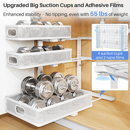 Under Sink Organizer, 2-Pack 3-Tier Thickened Metal Pull out Cabinet Organizer Shelf, Height Adjustable Slide out Storage Drawer Rack for Kitchen Bathroom Pantry Laundry Home Office Organization