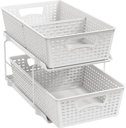 Simple Houseware 2 Tier Bathroom Organizer Tray Pull-Out Sliding Drawer/Under-Sink Storage, Clear