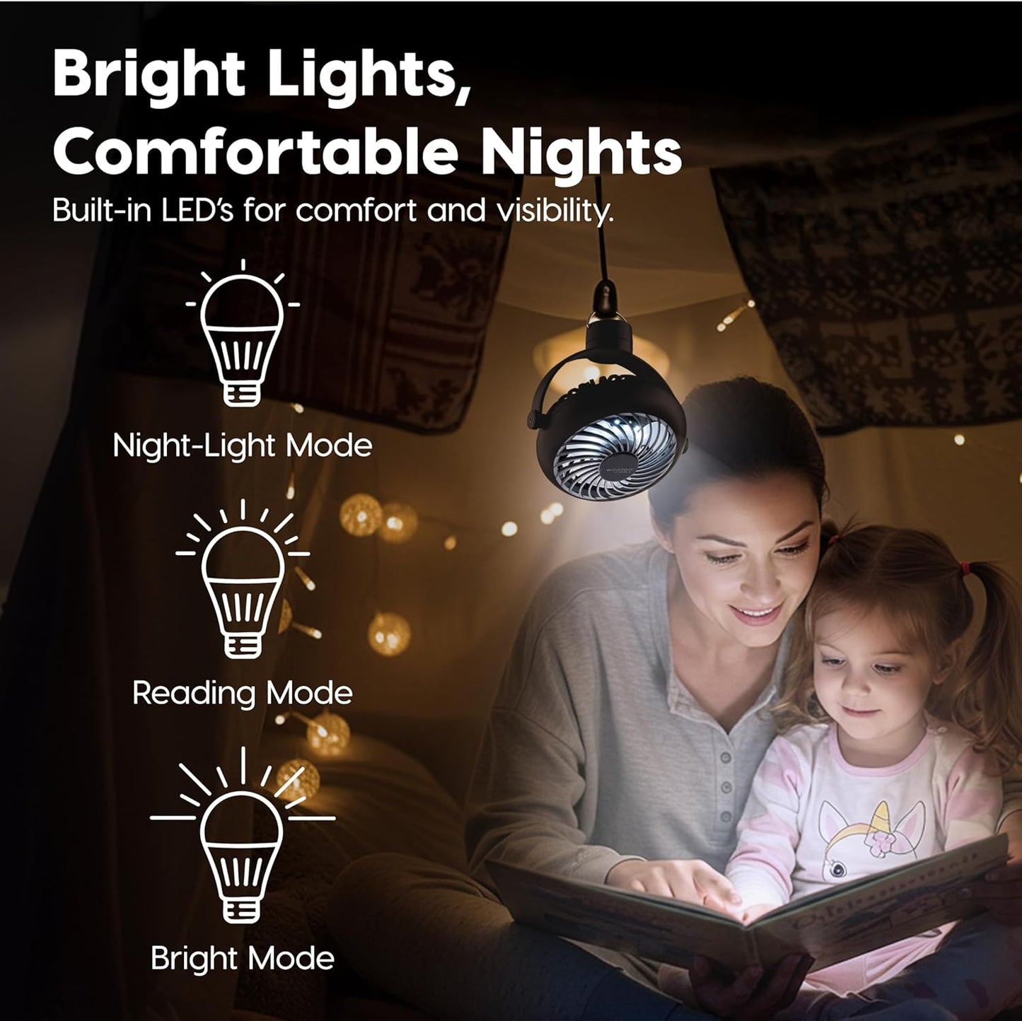 IRIS USA WOOZOO 3.5" Cordless Portable Clip On Fan, USB-C Rechargeable Fan, LED Light, Mosquito Repellent Tray, 360° Tilt, 3 Speeds,Bedside Kitchen Camping Golfing Outdoor Use, Black