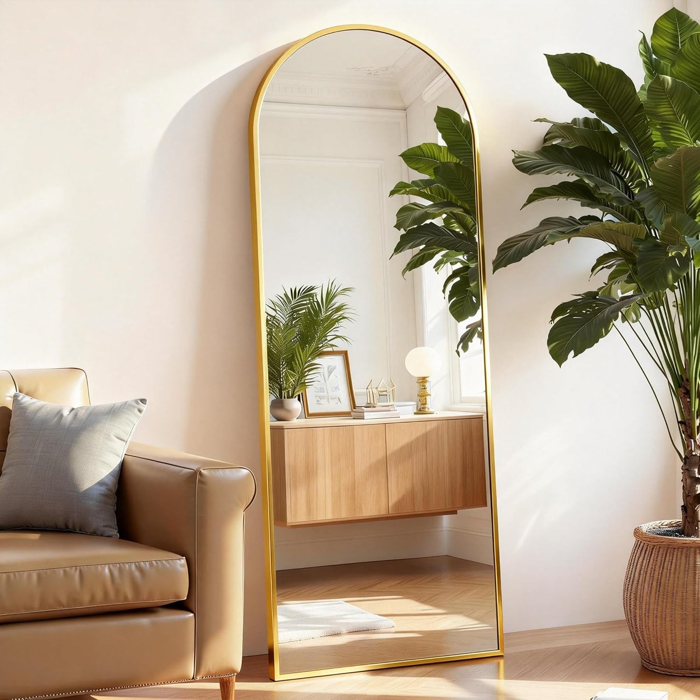 Arched Mirror Full Length, Upgraded 16"x59" Body Wall Mirrors with Shatter-Proof Glass, Floor Standing, Hanging or Leaning, Tall Arch Mirror with Stand Aluminum Alloy Frame for Bedroom Cloakroom