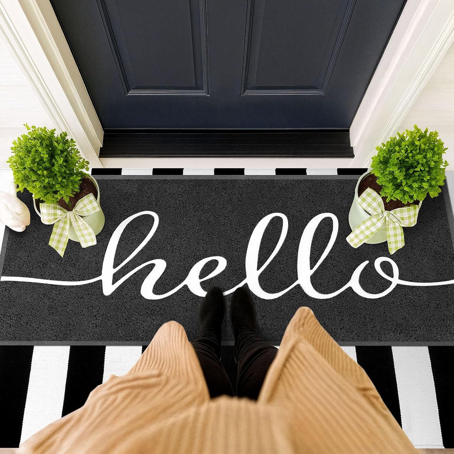 EARTHALL Door Mat Outside Inside Home Doormat, 30"x17.5", Durable Floor Mat Non Slip Mat Ultra Absorb Mud Easy Clean Front Doormat for Garage, Entryway, Patio, High Traffic Areas, Black