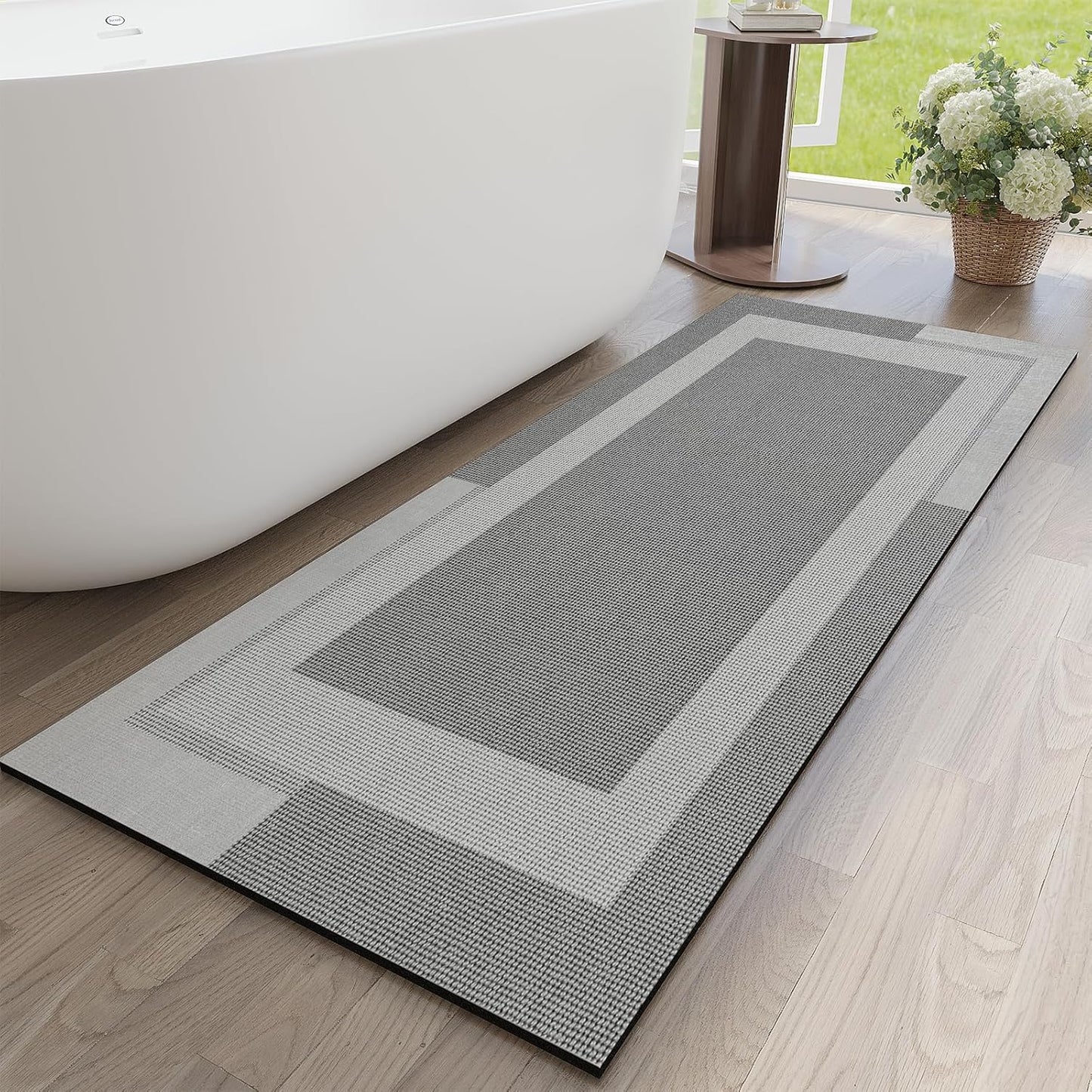 YDKGL Non Slip Bath Mat, Rubber Backing Ultra Thin Bathroom Rugs Fit Under Door Quick Dry Super Absorbent Washable Bath Rug Shower Mat for Bathroom Floor Bathtub Shower Sink, Easy Care Blue 16"x 24"