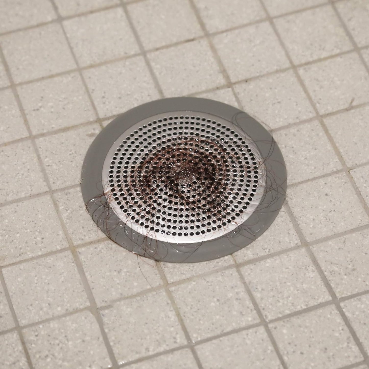 Danco Snap-in Shower Drain Cover with in-Drain Hair Catcher, 4-1/4" Round, White Strainer, (10533)