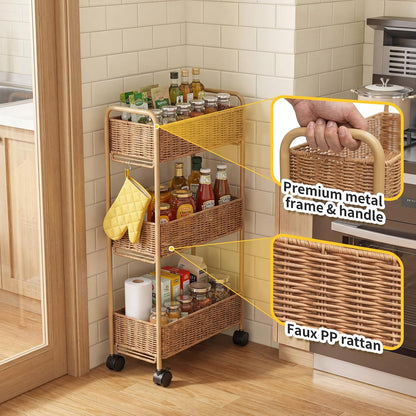 FOCHIER F Utility Slim Storage Cart,3-Tier Rolling Kitchen Office Laundry Room Cart,Mobile Shelving Unit Organizer for Living Room Bathroom Baby Diaper Narrow Places (Black, 3 Tiers-7.1 inch (W))