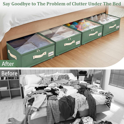 Dolicer 2 Pack Under Bed Storage with Wheels, 6in-10in Height Adjustable Underbed Storage Containers, 92L XXXL Under Bed Drawers Rolling Bin with Clear Lids for Dorm Shoes Clothes Organizers(Grey)
