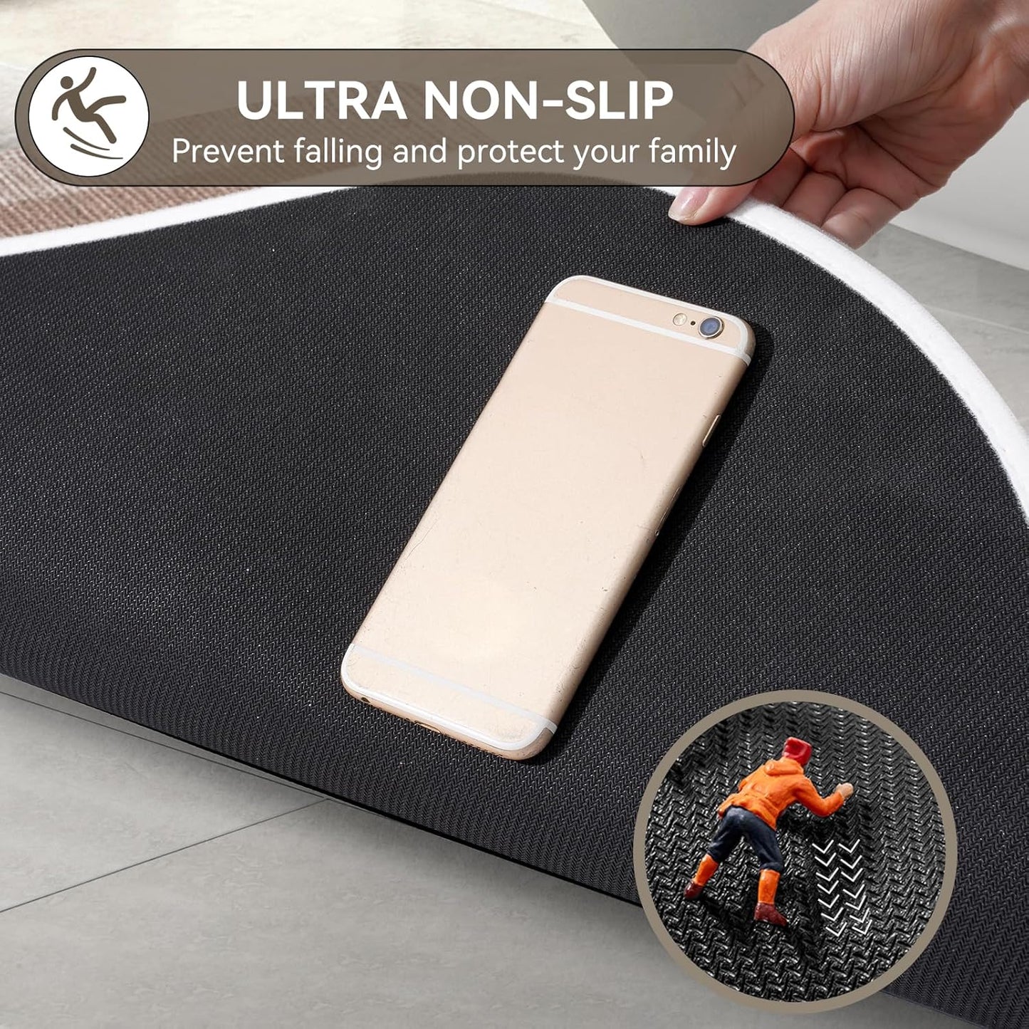 YDKGL Ultra Thin Bathroom Rugs Mat Quick Dry Absorbent Non Slip Bath Mat Bath Mats for Bathtub Mat Bathroom Carpet Fit Under Door Washable Floor Rubber Half Round Bath Rugs Grey 16x24