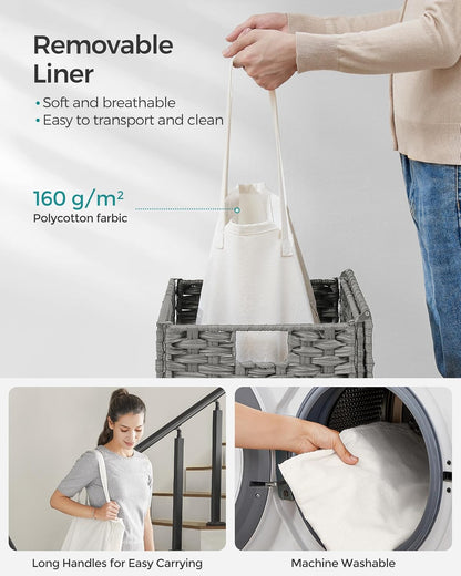 SONGMICS Laundry Hamper with Lid, 23.8 Gallon (90 L) Synthetic Rattan Clothes Laundry Basket with Lid and Handles, Foldable, Removable Liner, Chestnut Brown ULCB051K02