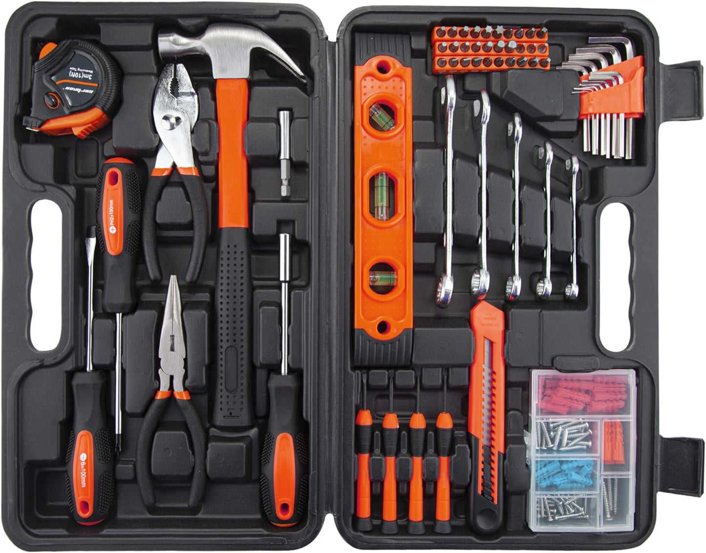CARTMAN 152-Piece Household Tool Set, Blue Hand Kit With Storage Case Box | Complete tool assortment for home repairs, office fixes, dorm needs, furniture setup, crafting, and everyday household fixes.
