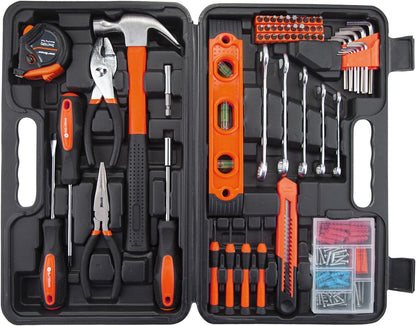 CARTMAN 152-Piece Household Tool Set, Blue Hand Kit With Storage Case Box | Complete tool assortment for home repairs, office fixes, dorm needs, furniture setup, crafting, and everyday household fixes.