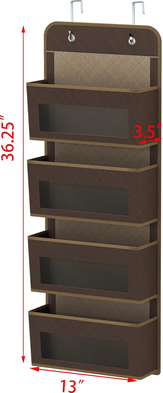 Simple Houseware 6 Clear Window Pocket Over Closet Door Storage Hanging Organizer for Bedroom, Bathroom, Pantry, Beige