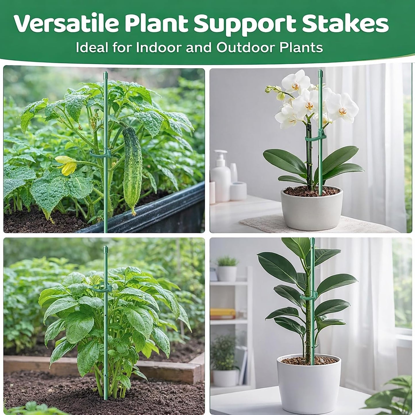 Extendable Plant Stakes 12 Inch, 12-Pack Heavy Duty Plant Support Poles with 12 Clips, Stackable Plant Holder Sticks for Orchid, Monstera, Amaryllis, Tomato, Indoor Outdoor Plants