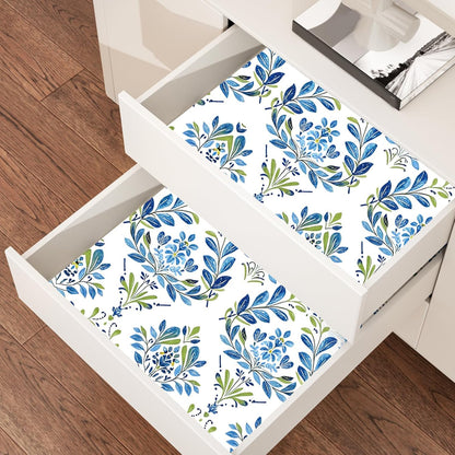 BOKEBEVE Leaves Contact Paper Floral Wallpaper Stick and Peel Boho Damask Wall Paper for Liner Drawer Cabinet Backsplash Renter Friendly Waterproof 17.5 x 118In