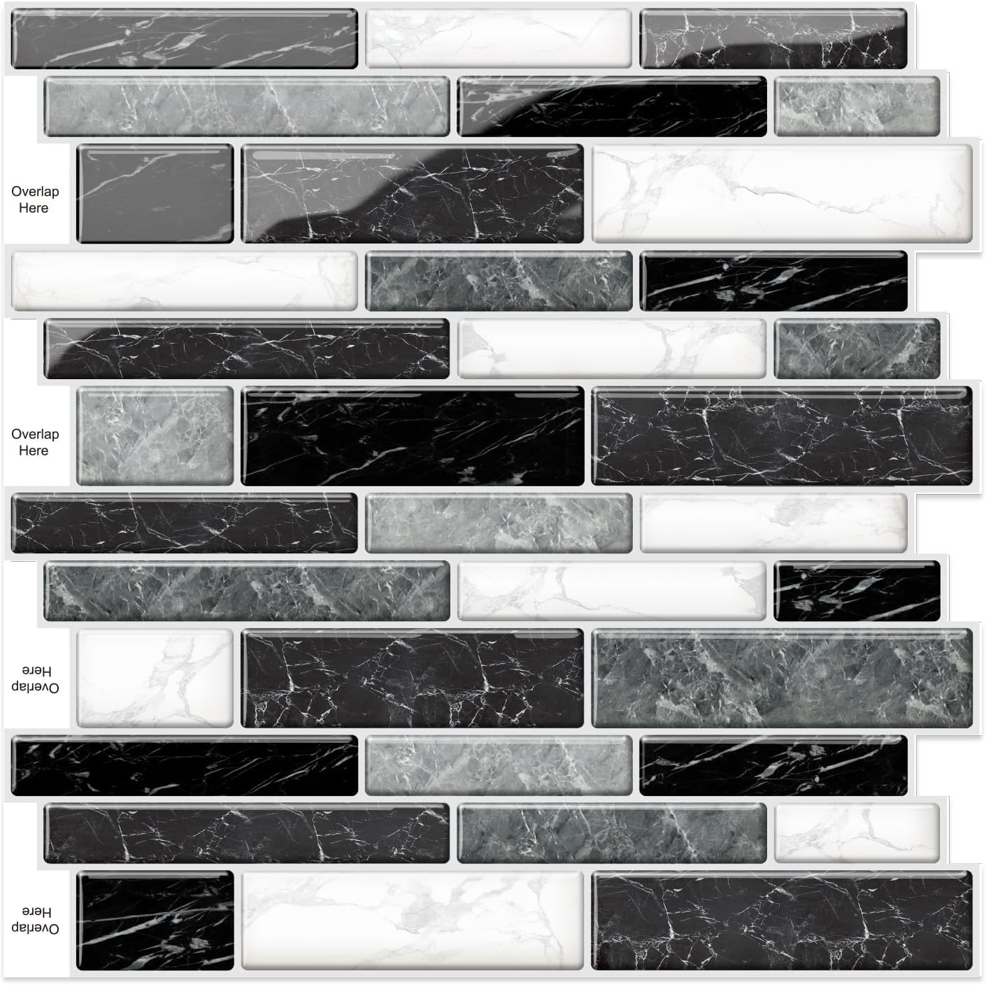 10 Sheets Peel and Stick Backsplash, Peel and Stick Tiles, Marble Look Wall Tiles Backsplash for Kitchen and Bathroom, Livingroom, 12”x12”,Blue&Grey
