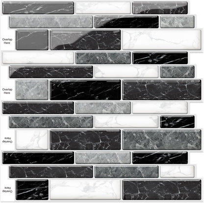 10 Sheets Peel and Stick Backsplash, Peel and Stick Tiles, Marble Look Wall Tiles Backsplash for Kitchen and Bathroom, Livingroom, 12”x12”,Blue&Grey