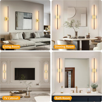 Morauroral Battery Operated Wall Sconces Set of 2, 10000mAh Rechargeable Sconces, 3000K-6000K Dimmable LED Wall Lamp with Remote, 24 Inch Black Gold Wireless Wall Lights for Bedroom, Living Room