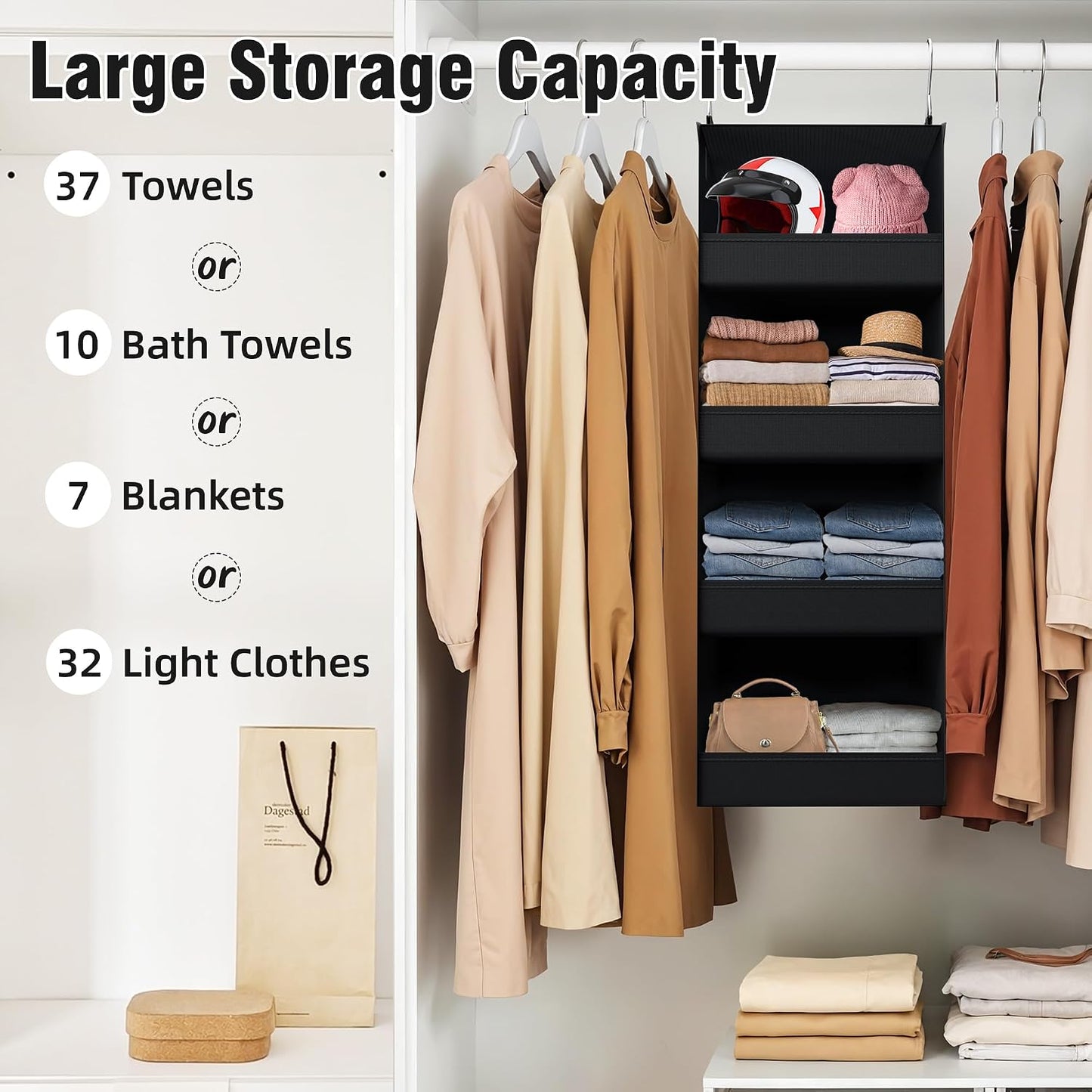 GRANNY SAYS 3-Shelf Hanging Closet Organizer and Storage, Collapsible Hanging Closet Shelves, Hanging Organizer for Closet & RV, Gray, 29 ½" H X 12" W X 12" D, 1-Pack