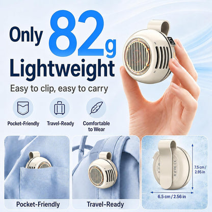 Portable Clip on Fan, Bladeless Waist Clip Fan with 5 Speeds, USB-C Rechargeable Mini Quiet Fan, LED Display, 1000mAh Battery, 82g Lightweight, Up to 6 Hours for Outdoor Office Travel Sports, Beige