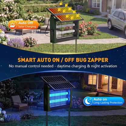 Solar Bug Zapper Outdoor, 4500V Solar Mosquito Zapper with Dual Solar Panels, 1/2 Acre Coverage Cordless Rechargeable Electric Fly Zapper, IPX5 Waterproof Mosquito Traps for Backyard, Patio, Camping