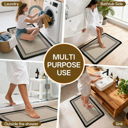 Non Slip Bath Mat with Rubber Backing, Absorbent Quick Dry Bath Rugs Washable, Thin Bathroom Rugs Fit Under Door for Bathroom Floor, Shower and Sink, 16"×24", Grey