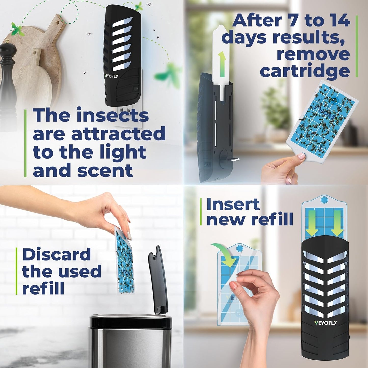 VEYOFLY Fruit Fly Traps for Indoors (2 Device + 6 Refills), Gnat Trap Indoor Plug in, Bug Traps, Flying Insect Trap, Gnat Traps for House Indoor, Fly Trap Indoor for Home Bug Light, Gnats Catcher