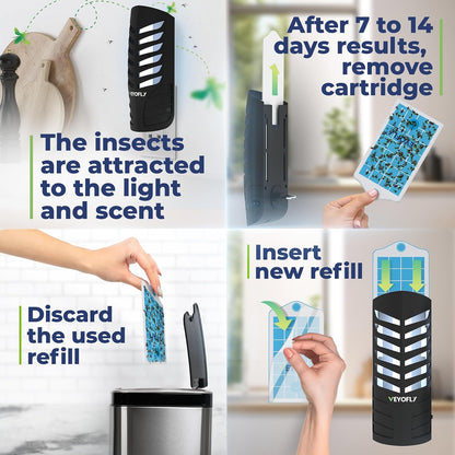 VEYOFLY Fruit Fly Traps for Indoors (2 Device + 6 Refills), Gnat Trap Indoor Plug in, Bug Traps, Flying Insect Trap, Gnat Traps for House Indoor, Fly Trap Indoor for Home Bug Light, Gnats Catcher