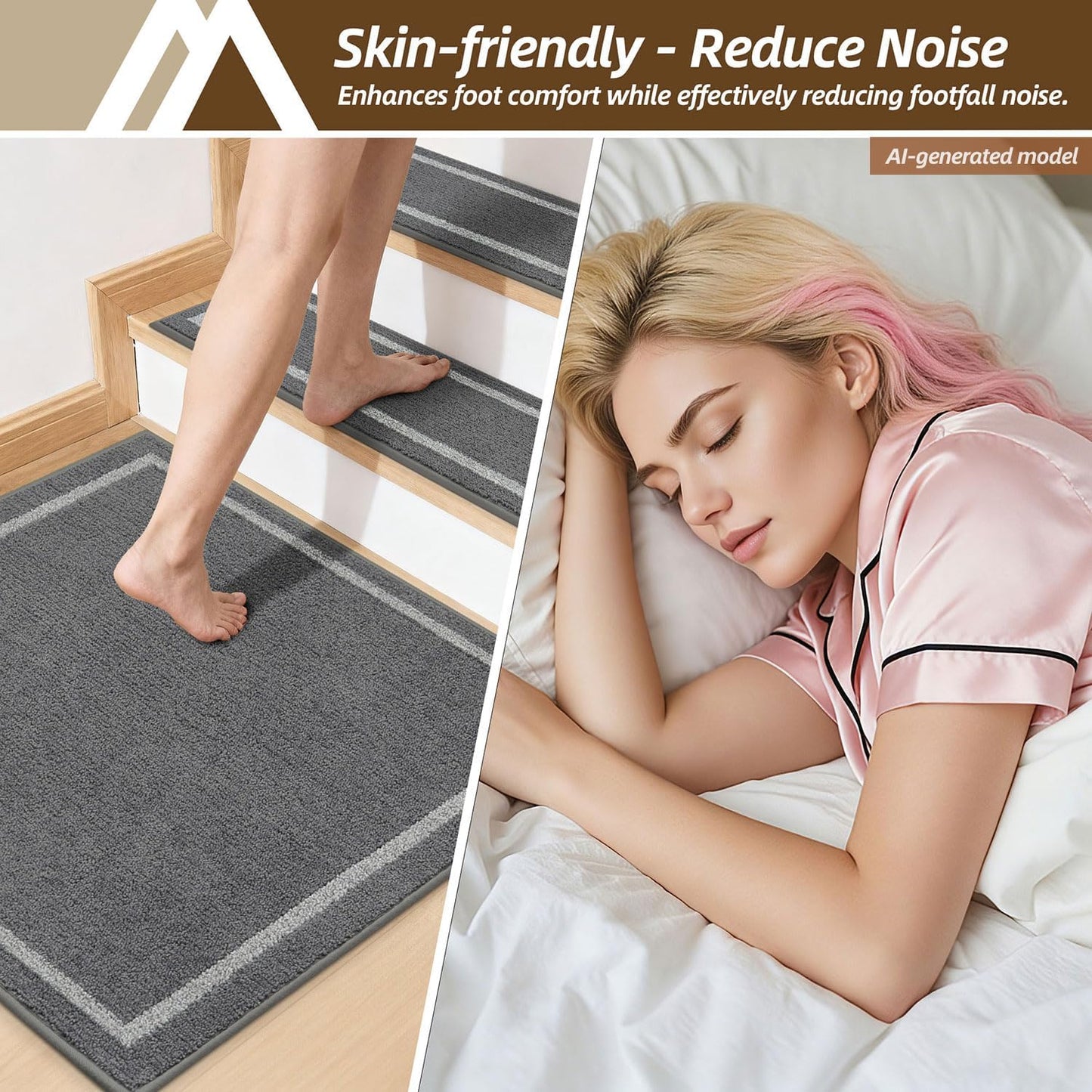 COSY HOMEER Soft Stair Treads Non-Slip Carpet Mat 28inX9in Indoor Stair Runners for Wooden Steps, Stair Rugs for Kids and Dogs, 100% Polyester TPE Backing 4pcs, Grey