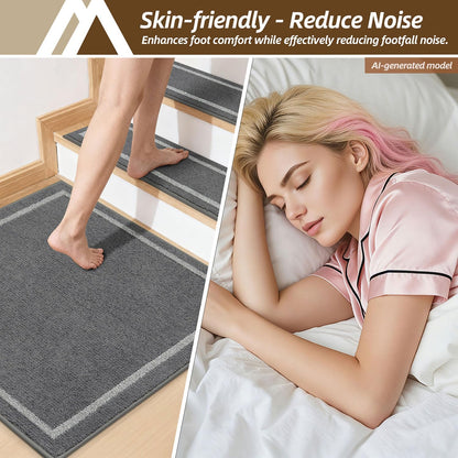 COSY HOMEER Soft Stair Treads Non-Slip Carpet Mat 28inX9in Indoor Stair Runners for Wooden Steps, Stair Rugs for Kids and Dogs, 100% Polyester TPE Backing 4pcs, Grey