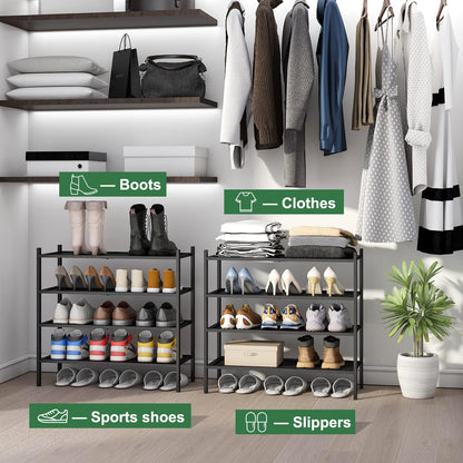 kiplant Small Shoe Rack, 4-Tier Bamboo Wood Shoe Rack for Entryway, Stackable Shoe Organizer for Hallway Closet, Free Standing Shoe Racks for Indoor & Outdoor