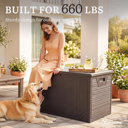 YITAHOME 100 Gallon Large Outdoor Deck Box | Waterproof Resin Storage Box, Lockable Indoor Outdoor Storage Container for Patio Furniture Cushions, Pool Accessories
