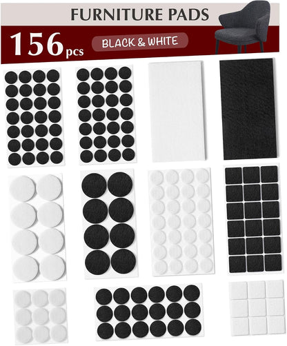 Felt Furniture Pads - Chair Leg Floor Protectors for Hardwood Floors - Felt Pads for Furniture - Furniture Sliders - Furniture Legs - 156 pcs - Black