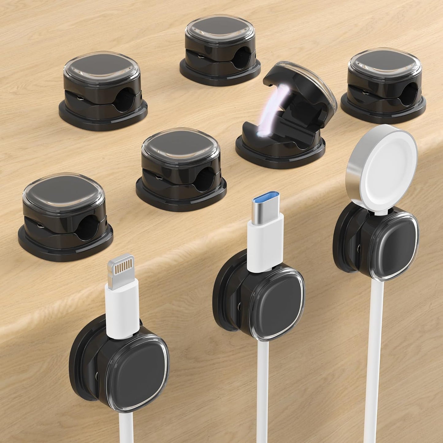 Magnetic Cable Clips, Adjustable Cord Holder Management, Adhesive Wire Keeper Organizer for Home Office Desk Phone PC Car Wall Desktop Nightstand Appliance (9-Pack Black Crystal)