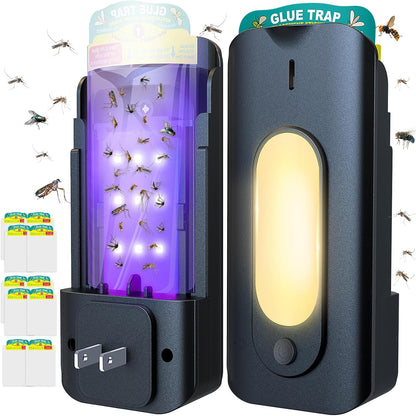 Fruit Fly Trap for Indoors with 10 Refills, 2 in 1 Fly Trap Indoor with Night Light for Home, Gnat Traps for House Indoor, Plug-in Insect Trap for Gnats, Flies, Moths, and Other Bugs-White