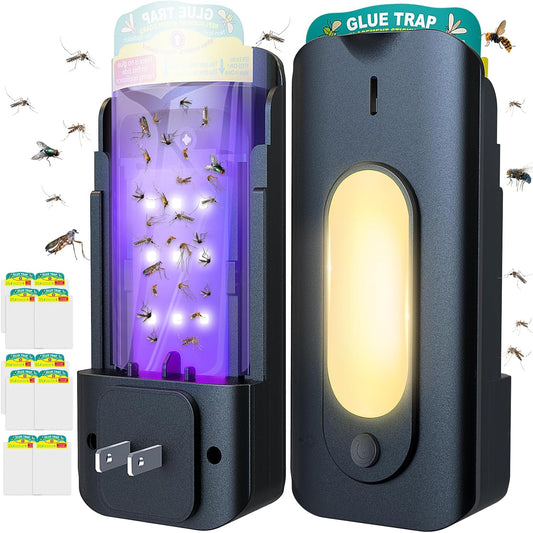 Fruit Fly Trap for Indoors with 10 Refills, 2 in 1 Fly Trap Indoor with Night Light for Home, Gnat Traps for House Indoor, Plug-in Insect Trap for Gnats, Flies, Moths, and Other Bugs-White