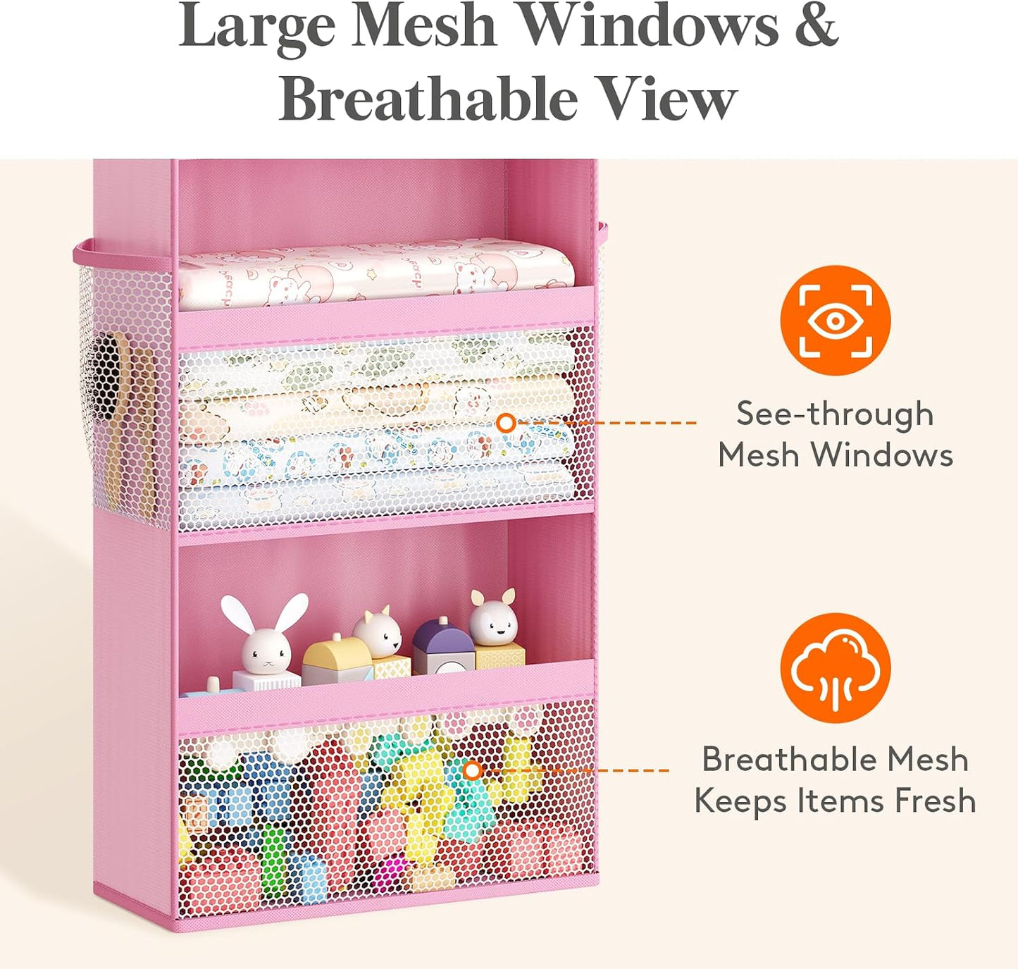 Lifewit 4 Tier Over the Door Diaper Organizer for Nursery, Large Heavy Duty Hanging Storage with 4 Mesh Side Pockets, Sturdy Back of Door Shelf for Baby Stuff Toy in Pantry, Laundry, Bathroom, Gray