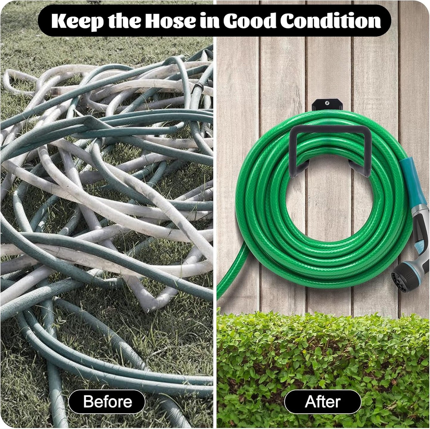2 Pack Garden Hose Holder, Hose Reel Heavy Duty Hose Hanger, Wall Mounted Water Hose Holder Outdoor/Indoor Metal Durable Hose Hooks Ideal for Water Hose Storage Garden Yard Hold Max 154 Lbs- Black