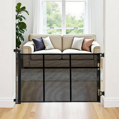 VEVOR Retractable Baby Gate, Extends to 202.7 inch Extra Wide, 39 inch Tall, with Reinforced Fiberglass Strips, Avoids Crawling Through, Mesh Dog Gate for Decks, Doorways, Garages, Indoor, Black