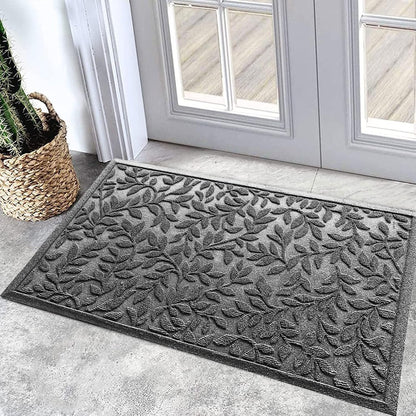 Bulijojo Sturdy Front Entrance Doormats,Durable Heavy Duty Welcome Mat,Thick Absorbent Natural Rubber Non Slip Mat,Easy Clean Entryway Mat 17x30 Inch Leaves Green
