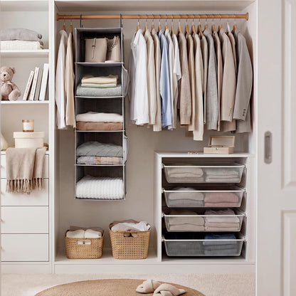 StorageWorks 6-Shelf Hanging Closet Organizer, Hanging Shelves for Closet, Fabric, Mixing of Beige, White & Ivory, 12" D x 12" W x 47 1⁄2" H