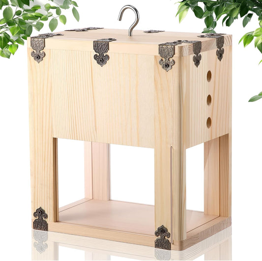 1 Pack Extra Large Carpenter Bee Trap for Outside, 2 in 1 Catch & Release Wood Bee Traps Outdoor Hanging, Timber-Fixed Expanded External Containment, Defender Trap for Bees Collection