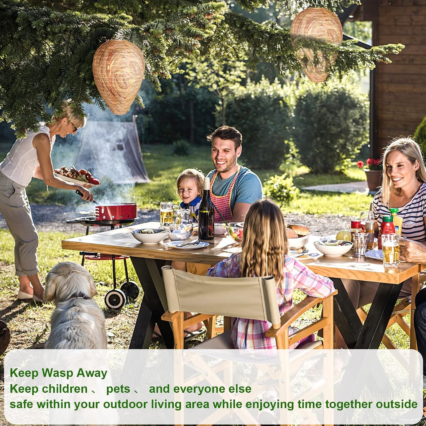DECYOOL 2 Pack Fake Wasp Nest Decoy Outdoor Waterproof Material | Waterproof Material, Eaves/Garbage/Pool Areas, Territorial Hive Mimicry, Includes 2 Hanging Ropes for Easy Setup