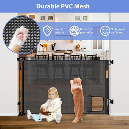 Retractable Baby Gate with Cat Door 55" Wide Retractable Baby Gate for Stairs Mesh Baby Gate with Pet Door Retractable Dog Gate for The House Retractable Pet Gate with Door Safety Gates for Toddlers