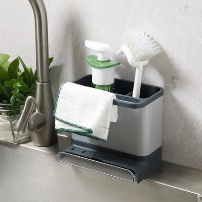 Gibson Home Ledgebrook Sink Caddy With Metal Panel, Sponge Holder for Kitchen Sink, Countertop Organizer and Storage Essentials With Drain Board