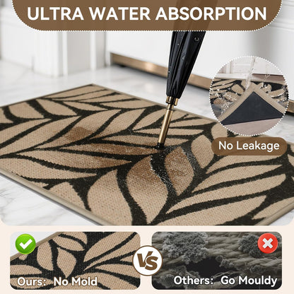 Door Mat Indoor Outside Entrance 17"x30", Low-Profile Non Slip Outdoor Inside Doormat Entryway Mat, Dirt Resistant Absorbent Front Porch Welcome Entry Mats, Washable Easy Clean, Brown