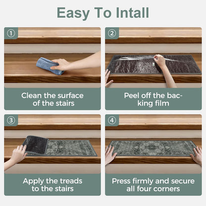 sarben Non Slip Stair Treads for Wooden Steps 15PCS - 8"x30" Indoor Safety Carpet, Edging Mats with TPE Adhesive Backing, Pet and Elderly Friendly Stair Rugs (Taupe) - Colors B
