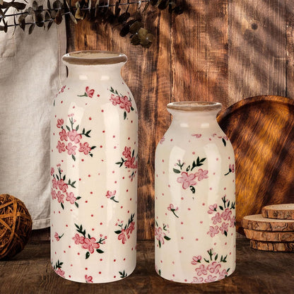 2 Pcs Ceramic Small Vase Rustic Farmhouse Vase Boho Vases Home Decoration for Your Kitchen Bedroom Office Bathroom & Shelf Centerpiece Table Decorative(Simplicity)