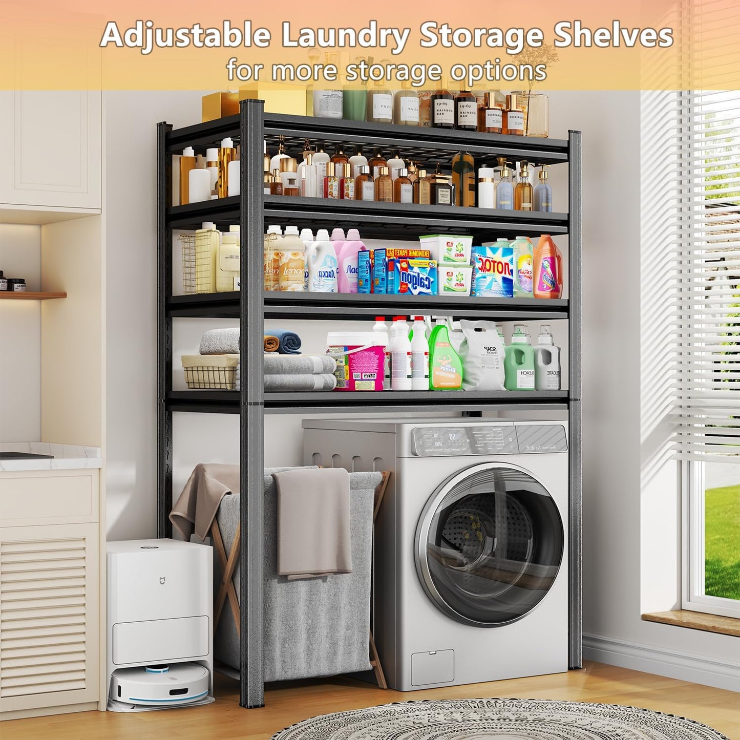 Over Washer and Dryer Shelves, Laundry Room Shelves Adjustable Metal Heavy Duty Freestanding Storage Shelving, Washing Machine Rack for Organization and Storage, Black (39.4" W X 17.7" D X 71.2" H)