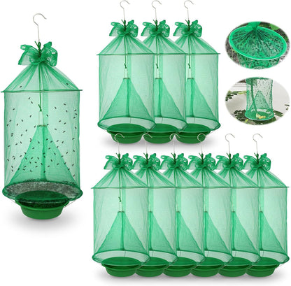 6 Pack Reusable Ranch Fly Traps Outdoor Hanging, Fly Catcher Killer Hunter Cage Control, Farm Horse Stable Fly Trap for Orchard, Barn, Garden
